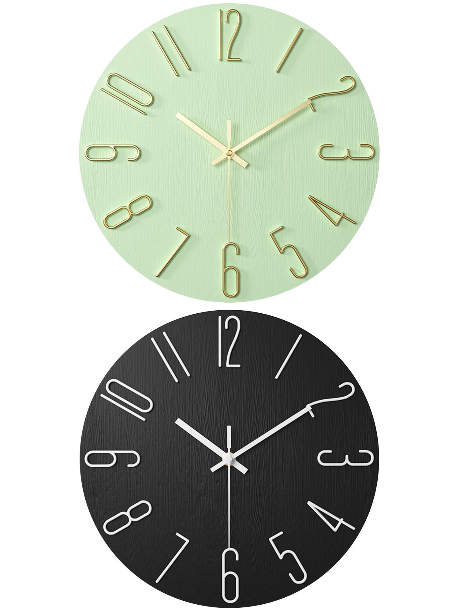 Unique Bargains 2 Pcs Analog Battery Operated Wall Clock 12 Inch Green/Black