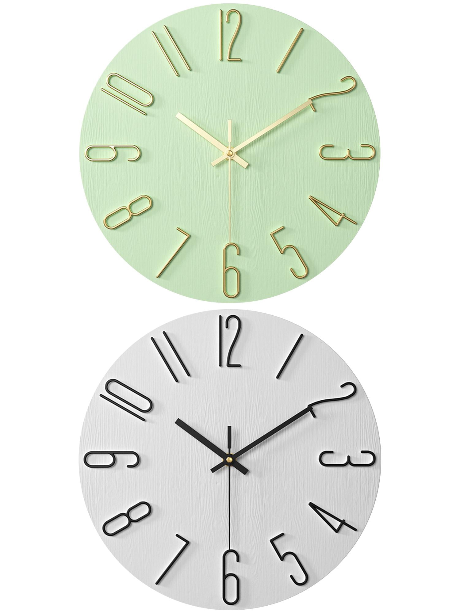 Unique Bargains 2 Pcs Analog Battery Operated Wall Clock 12 Inch Green/White