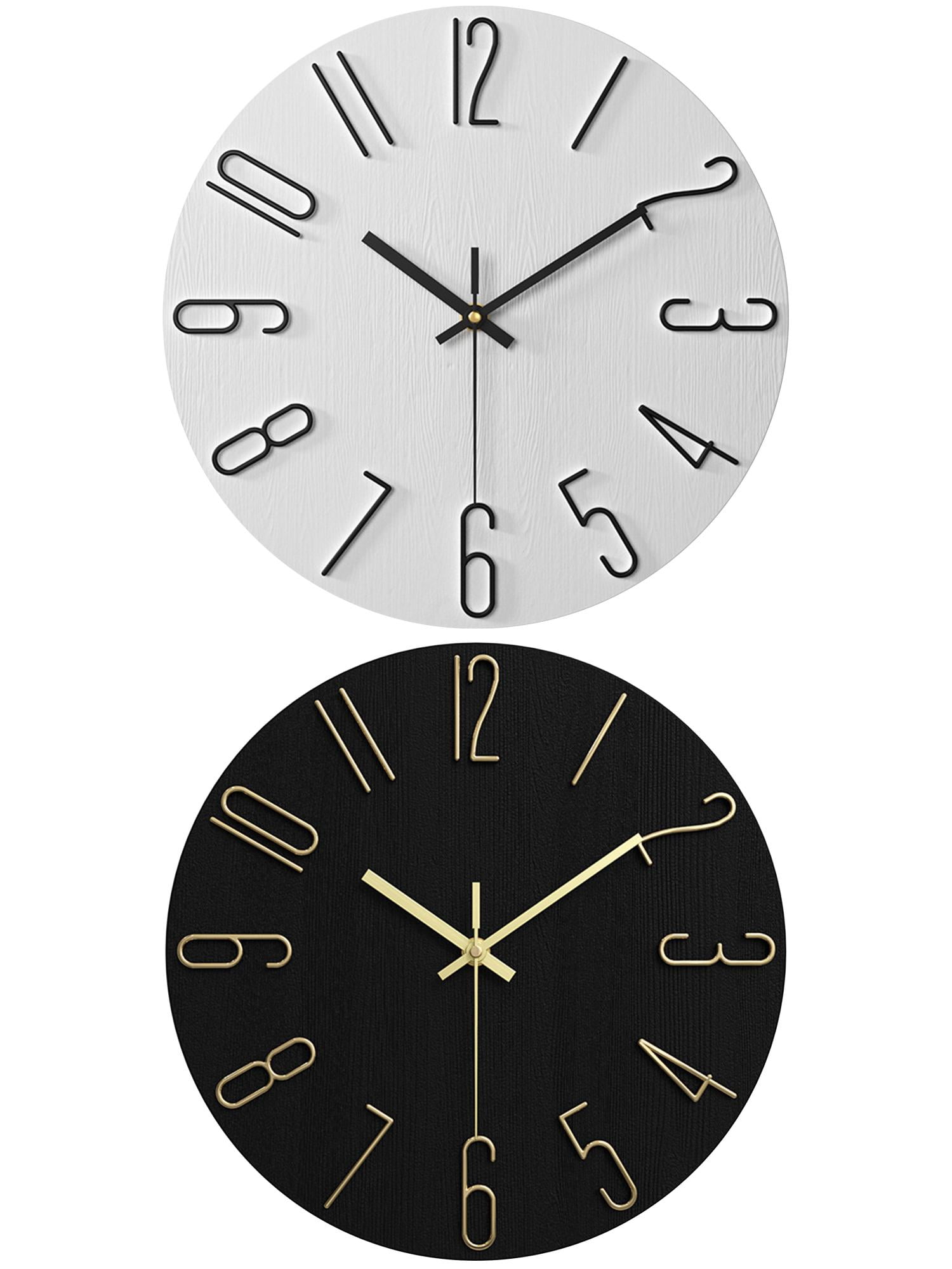 Unique Bargains 2 Pcs Analog Battery Operated Wall Clock 12 Inch White/Black Gold