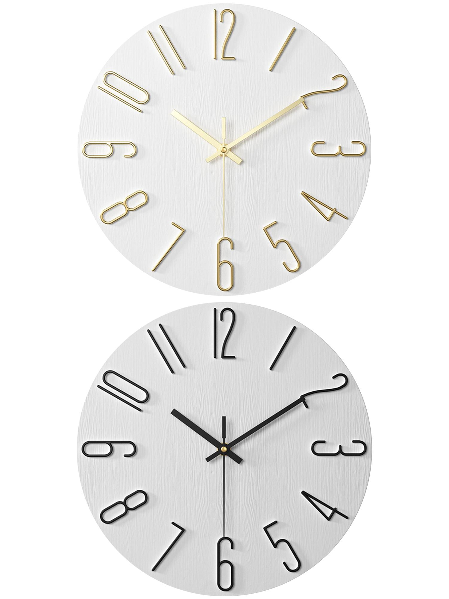 Unique Bargains 2 Pcs Analog Battery Operated Wall Clock 12 Inch White/White Gold