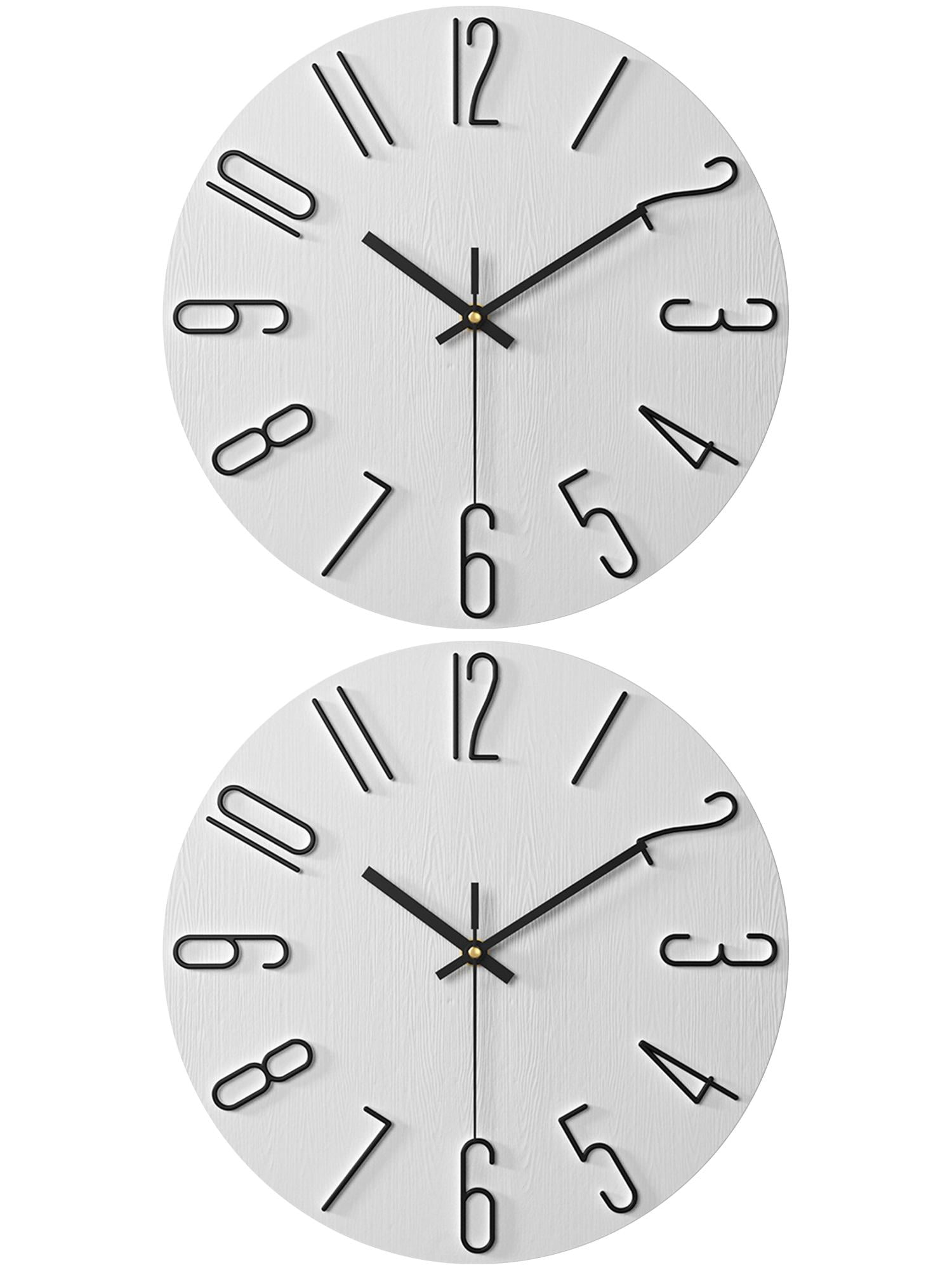 Unique Bargains 2 Pcs Analog Battery Operated Wall Clock 12 Inch White