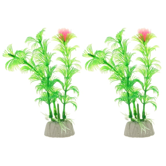 Unique Bargains 2 Pcs Aquarium Plants Decor Artificial Aquatic Plant Tree Green