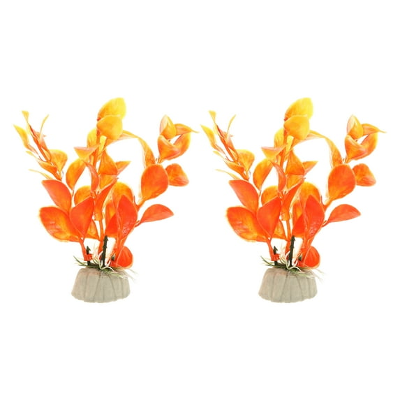 Unique Bargains 2 Pcs Aquarium Plants Decorations Artificial Aquatic Plant Orange 4.72"