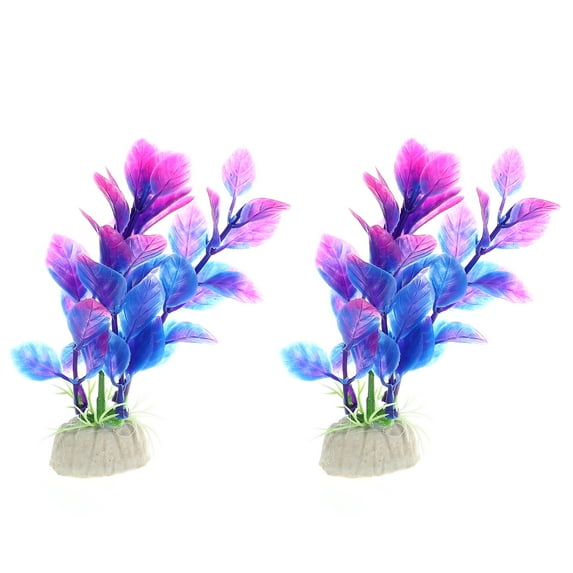 Unique Bargains 2 Pcs Aquarium Plants Decorations Artificial Aquatic Plant Purple 3.94"