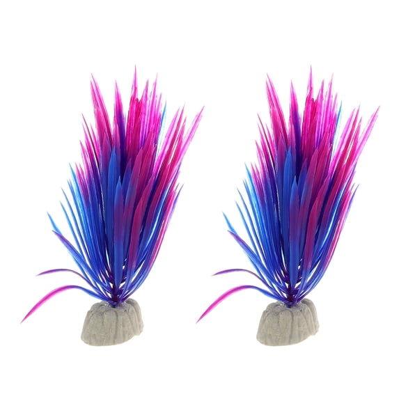 Unique Bargains 2 Pcs Aquarium Plants Decorations Artificial Aquatic Plant Purple 5.12"