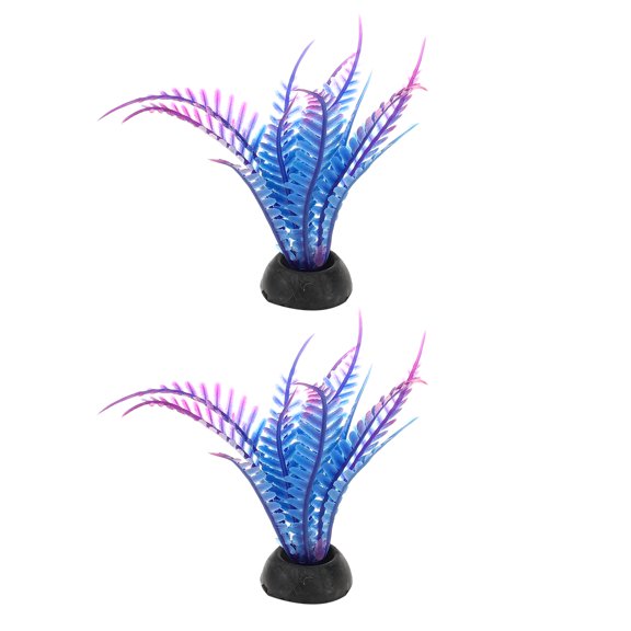 Unique Bargains 2 Pcs Aquarium Plants Decorations Artificial Aquatic Plant Purple Blue