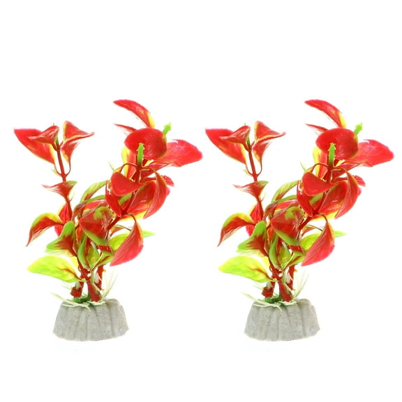 Unique Bargains 2 Pcs Aquarium Plants Decorations Artificial Aquatic Plant Red 3.94"