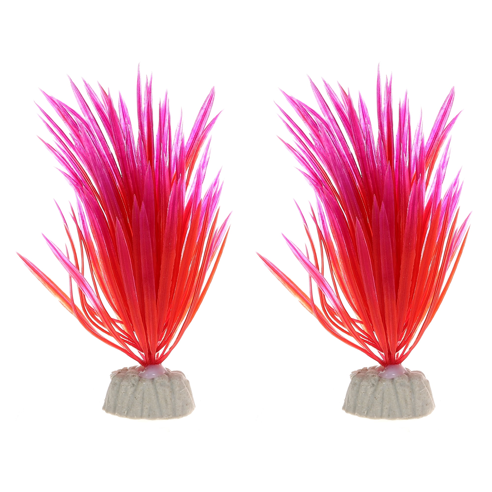 Unique Bargains 2 Pcs Aquarium Plants Decorations Artificial Aquatic Plant Red Pink