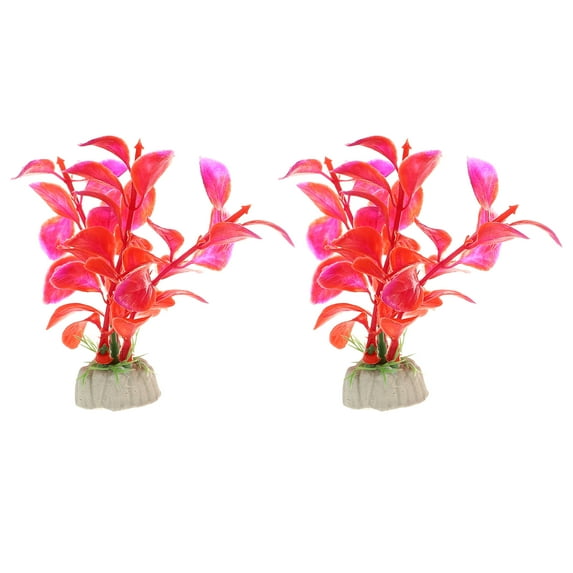 Unique Bargains 2 Pcs Aquarium Plants Decorations Artificial Aquatic Plant Rose Red 3.94"