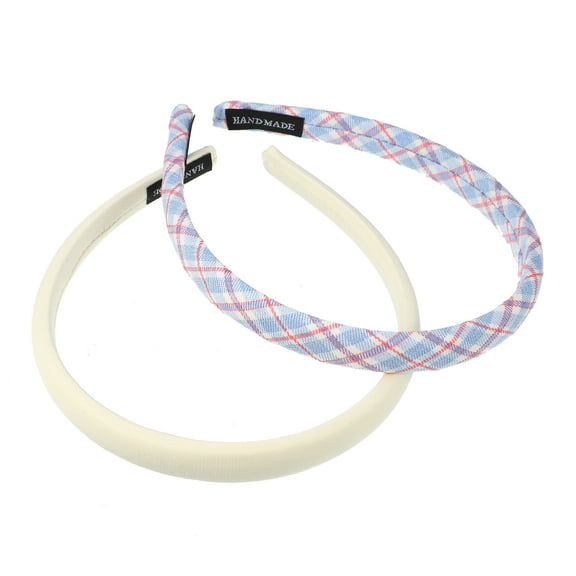 Unique Bargains 2 Pcs Artistic Plaid Headbands Fashion Anti Slip Hair Accessories for Women White Blue 0.67" Wide