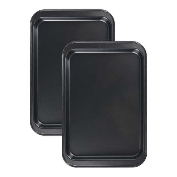 Unique Bargains 2 Pcs Baking Pan Rectangular Cookie Sheets Black 14.8*10*1.0in