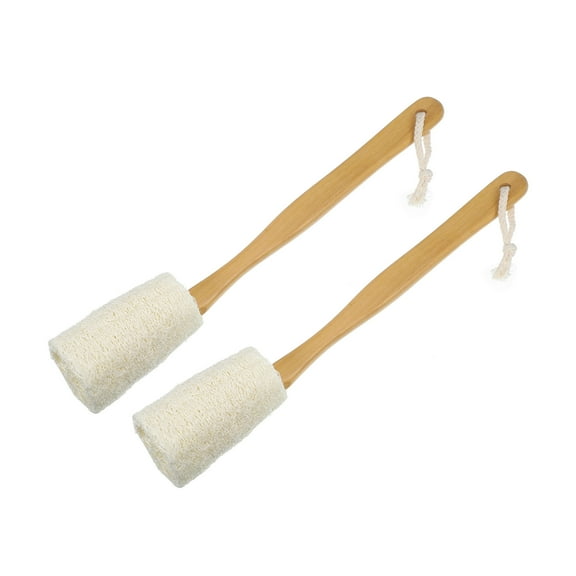 Unique Bargains 2 Pcs Wood Bath Brush Back Scrubber for Shower 3.9 Inches Brown Beige with Long Handle
