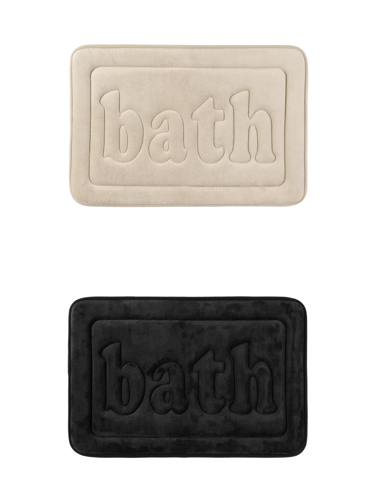 Unique Bargains 2 Pcs Bath Mat Non Skid Bottom Bath Rugs Black/Khaki 20" x 32"