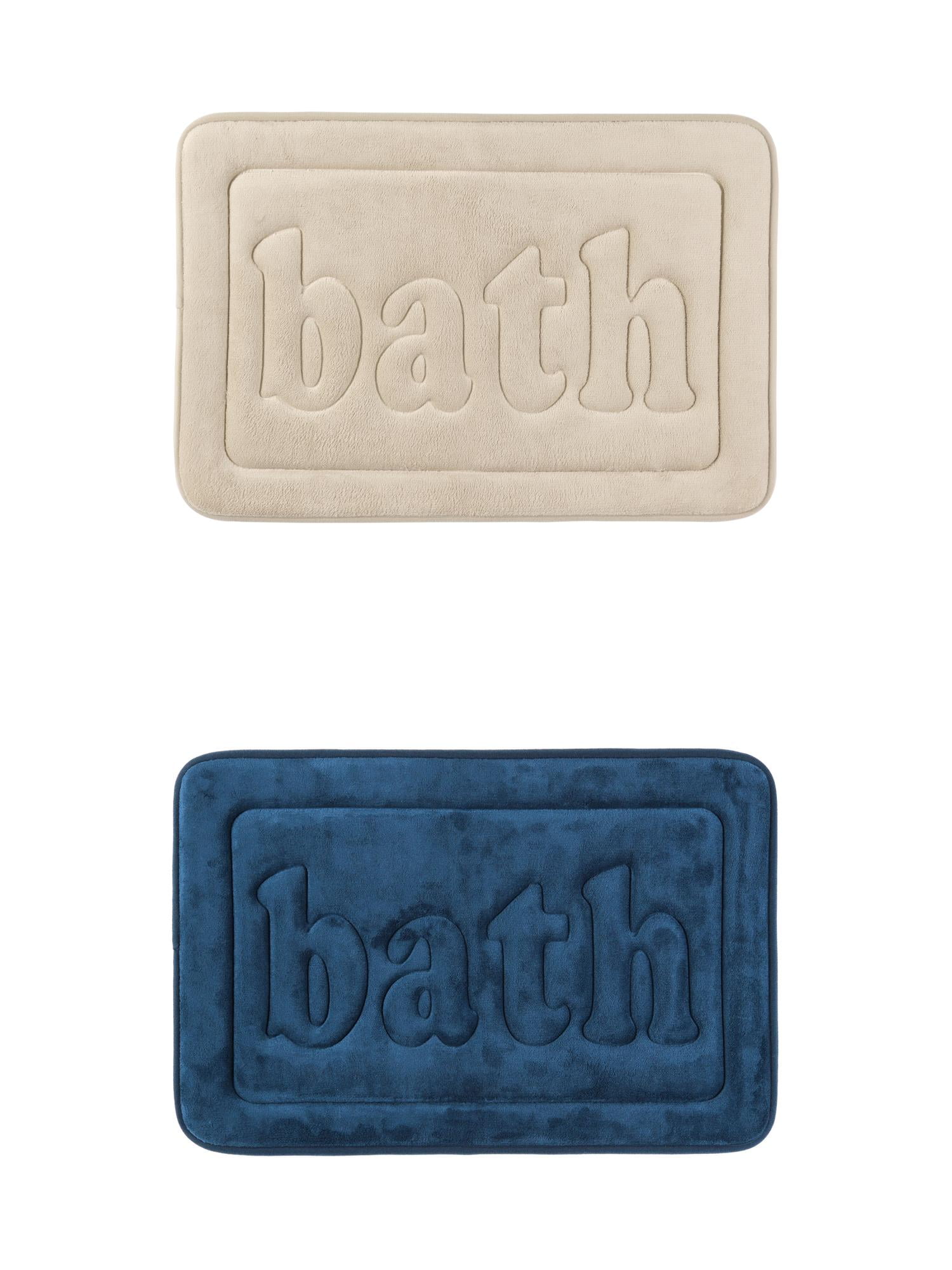 Unique Bargains 2 Pcs Bath Mat Non Skid Bottom Bath Rugs Dark Blue/Khaki 16" x 24"