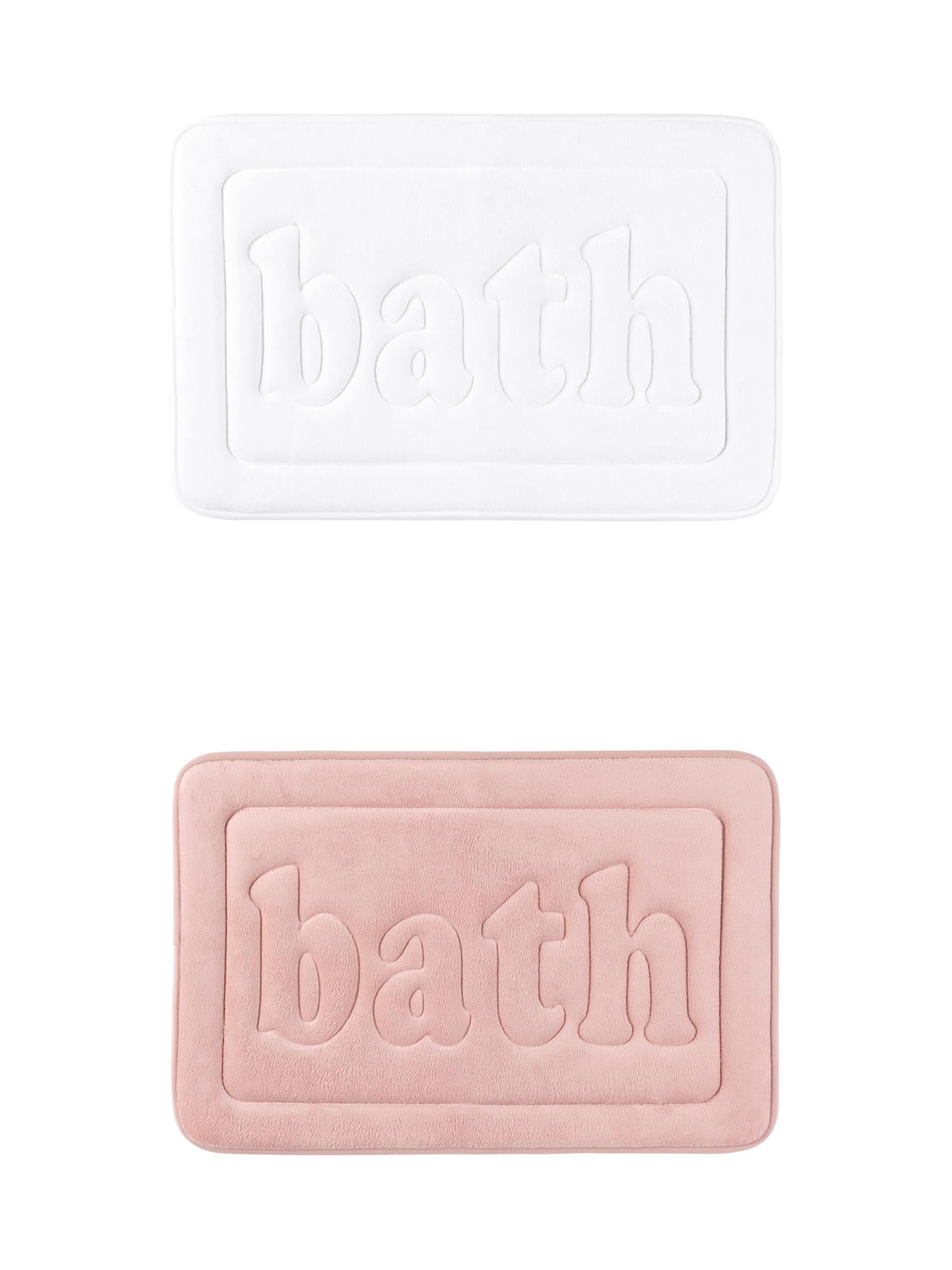 Unique Bargains 2 Pcs Bath Mat Non Skid Bottom Bath Rugs Pink/White 20" x 32"