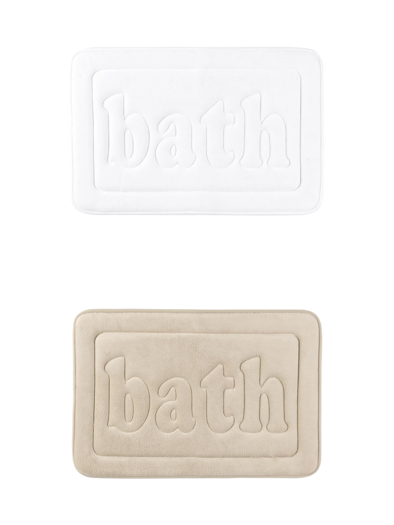 Unique Bargains 2 Pcs Bath Mat Non Skid Bottom Bath Rugs White/Khaki 16" x 24"