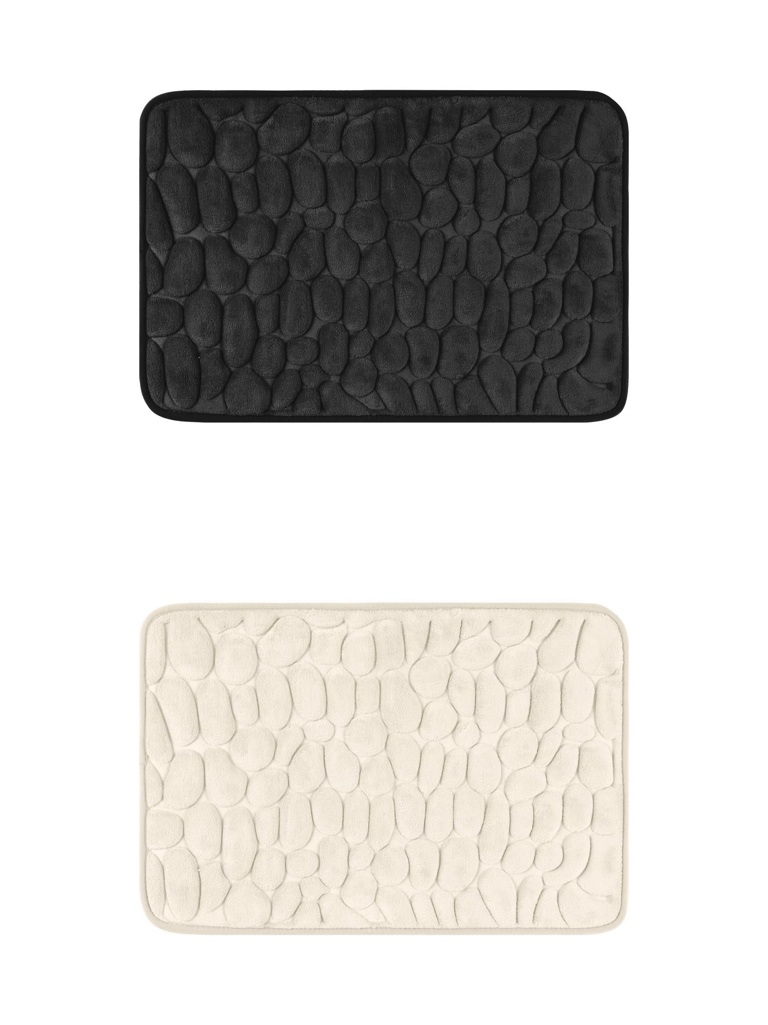 Unique Bargains 2 Pcs Bath Mat Quick Dry Bath Mats Black/Khaki 16" x 24"