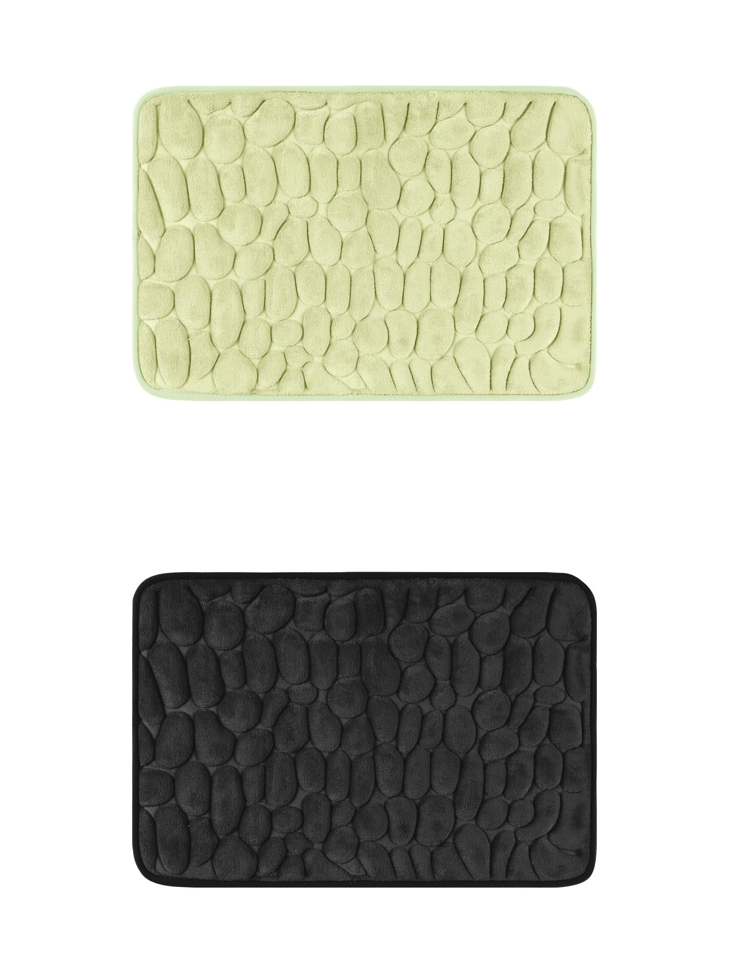 Unique Bargains 2 Pcs Bath Mat Quick Dry Bath Mats Black/Light Green 16" x 24"