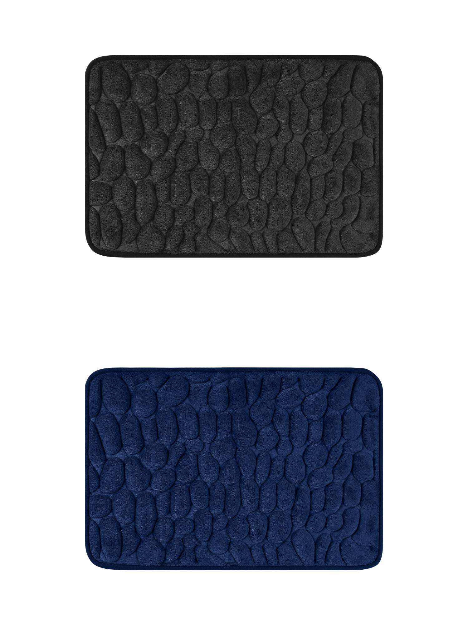Unique Bargains 2 Pcs Bath Mat Quick Dry Bath Mats Black/Navy Blue 16" x 24"
