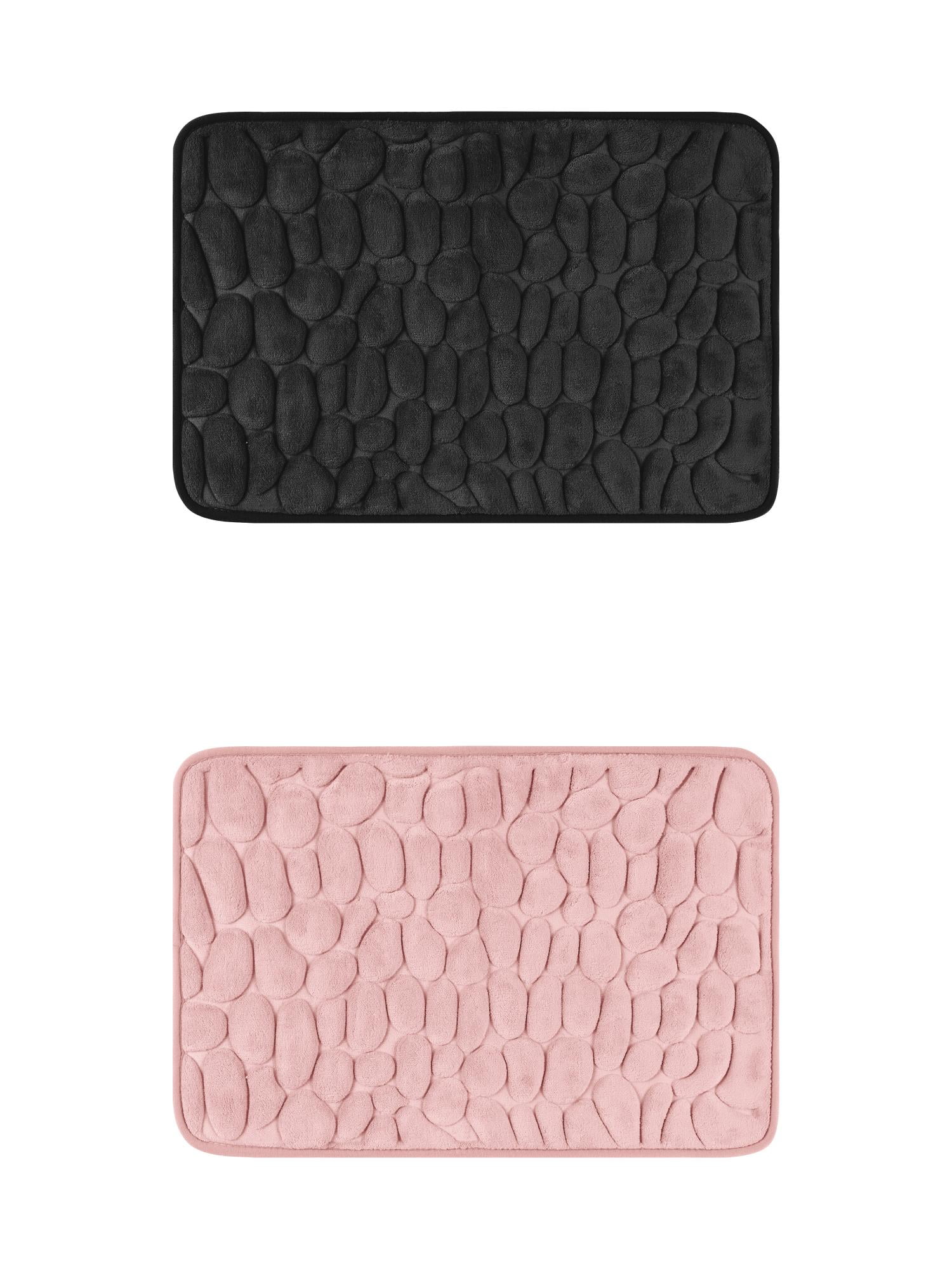 Unique Bargains 2 Pcs Bath Mat Quick Dry Bath Mats Black/Pink 16" x 24"