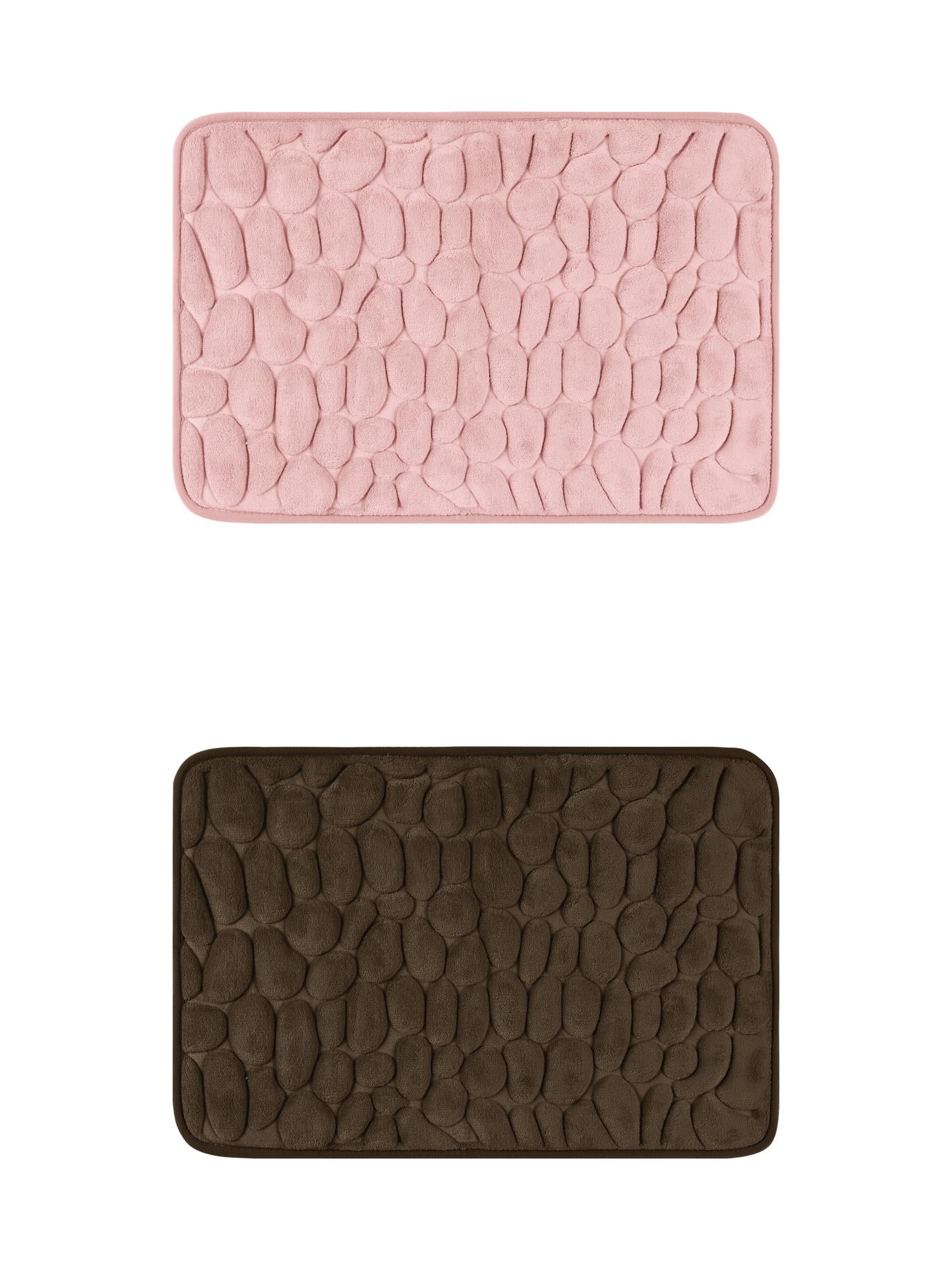 Unique Bargains 2 Pcs Bath Mat Quick Dry Bath Mats Brown/Pink 20" x 32"