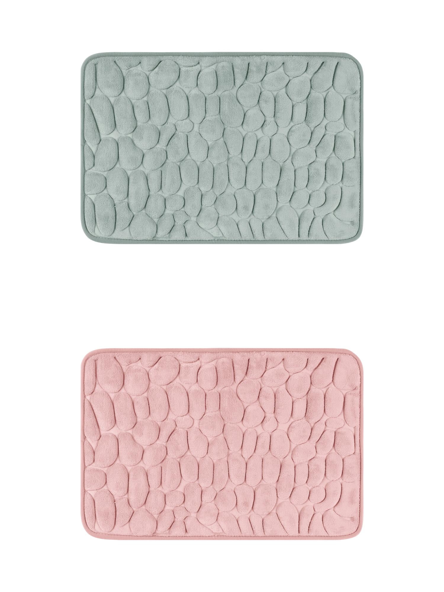Unique Bargains 2 Pcs Bath Mat Quick Dry Bath Mats Grey/Pink 16" x 24"