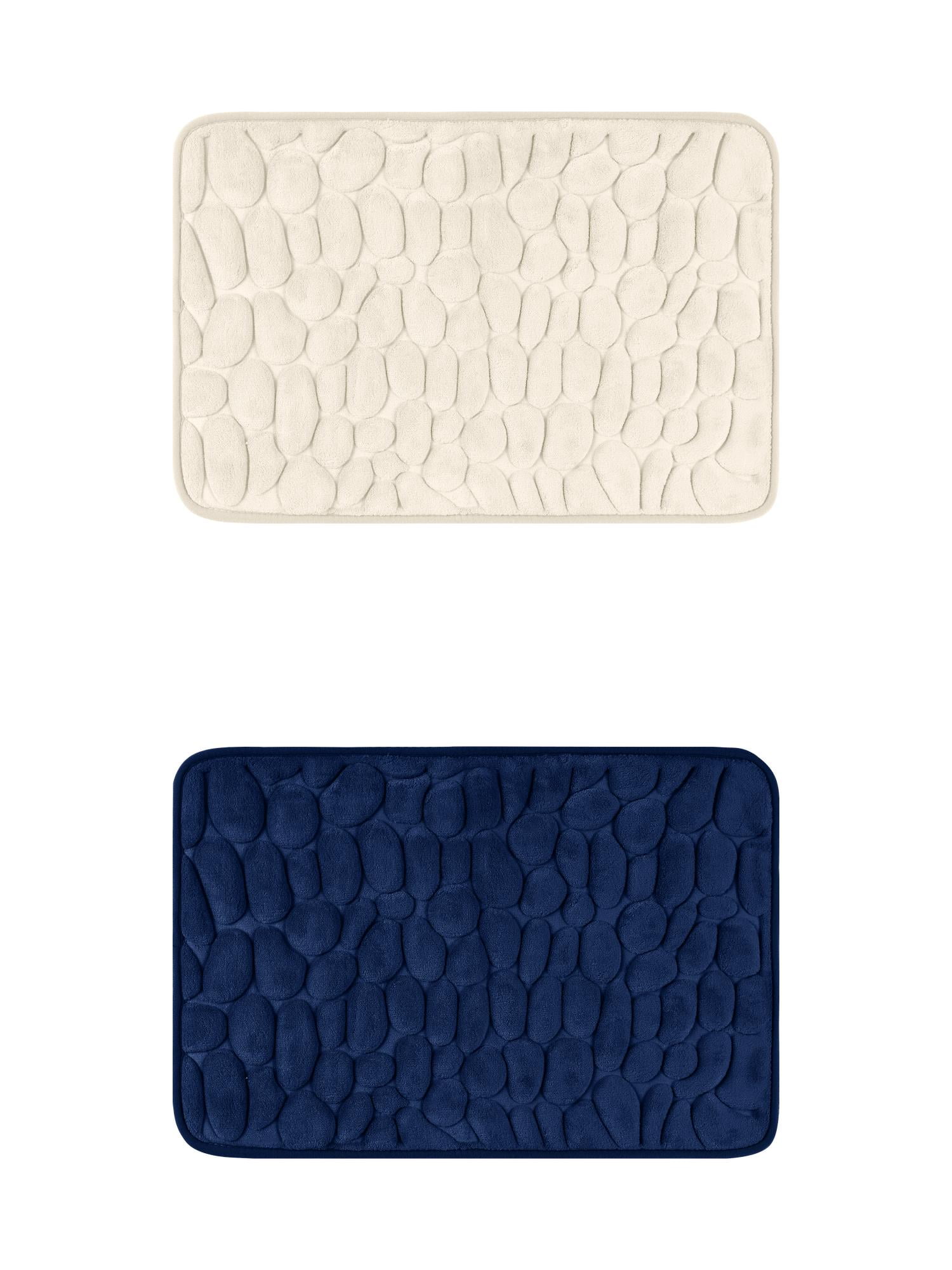 Unique Bargains 2 Pcs Bath Mat Quick Dry Bath Mats Khaki/Navy Blue 16" x 24"