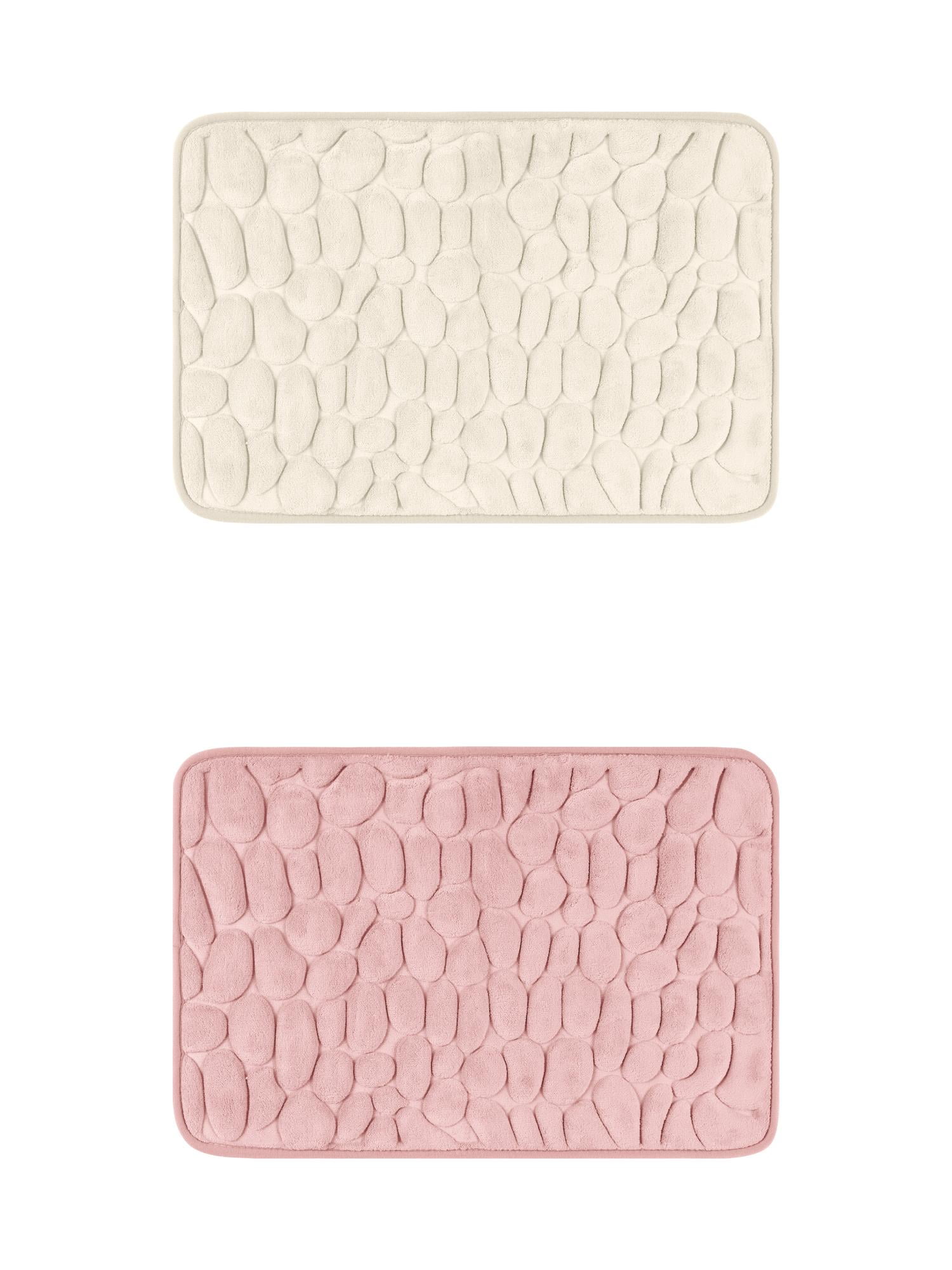 Unique Bargains 2 Pcs Bath Mat Quick Dry Bath Mats Khaki/Pink 16" x 24"