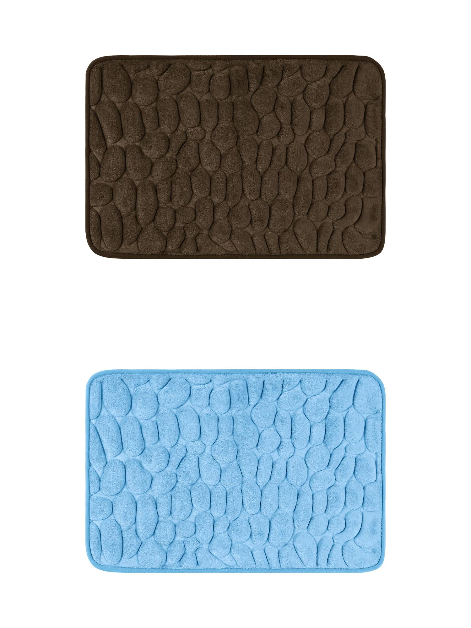 Unique Bargains 2 Pcs Bath Mat Quick Dry Bath Mats Light Blue/Brown 16" x 24"