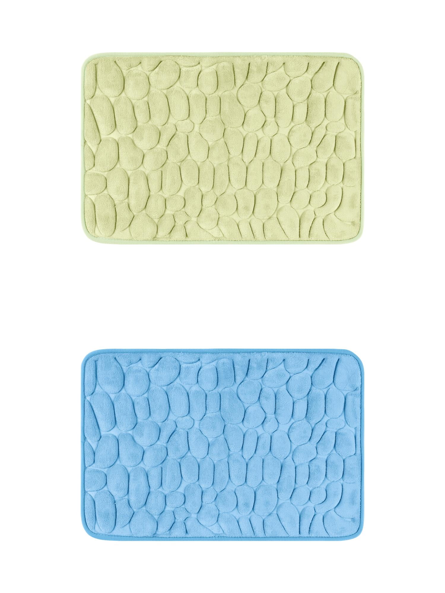 Unique Bargains 2 Pcs Bath Mat Quick Dry Bath Mats Light Blue/Light Green 16" x 24"