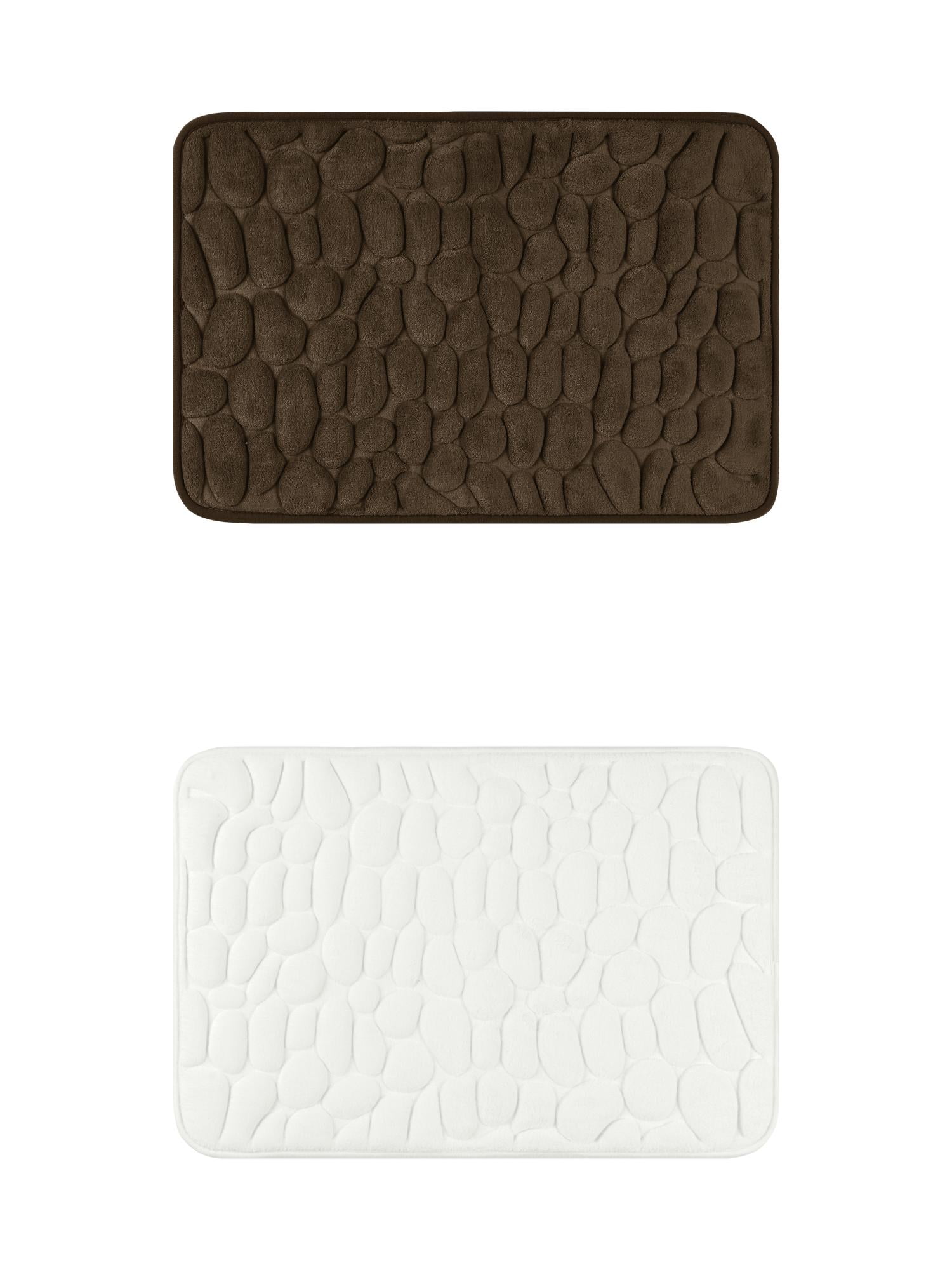 Unique Bargains 2 Pcs Bath Mat Quick Dry Bath Mats Milky White/Brown 16" x 24"