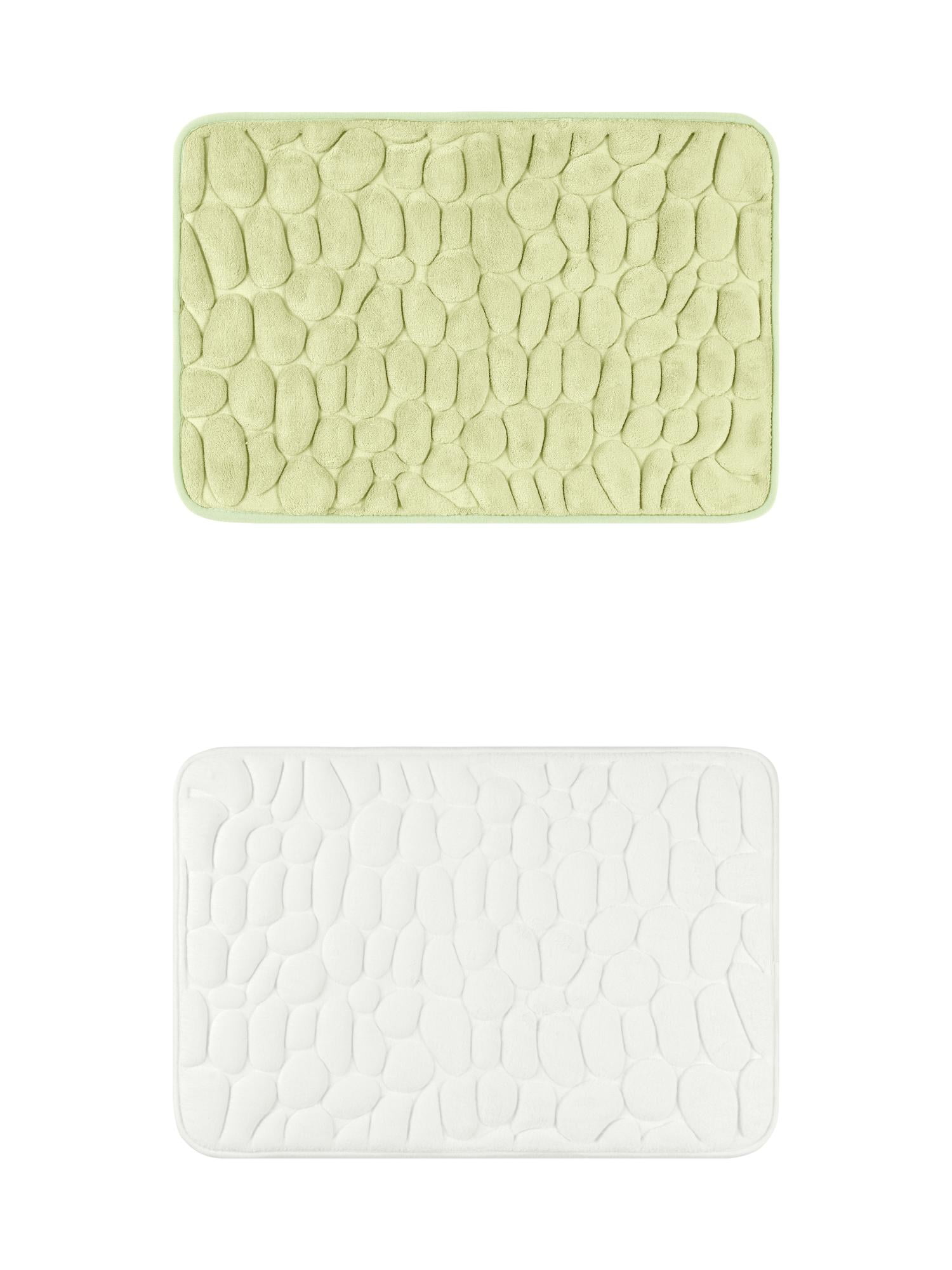 Unique Bargains 2 Pcs Bath Mat Quick Dry Bath Mats Milky White/Light Green 16" x 24"