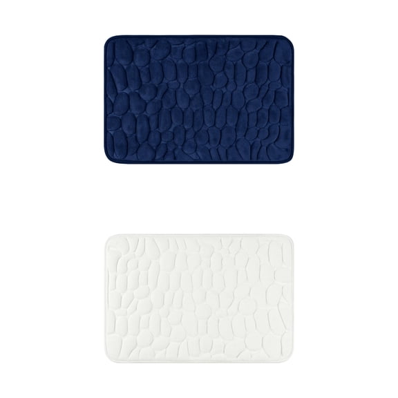 Unique Bargains 2 Pcs Bath Mat Quick Dry Bath Mats Milky White/Navy Blue 16" x 24"