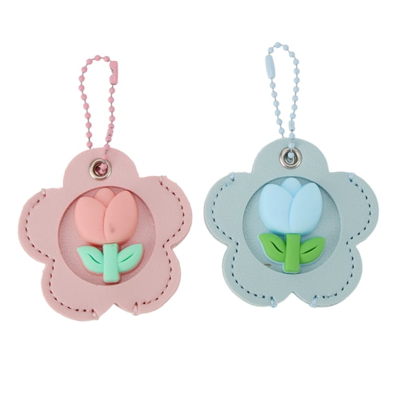 Unique Bargains 2 Pcs Beaded Chain Flower Key Covers Caps Blue Pink PU