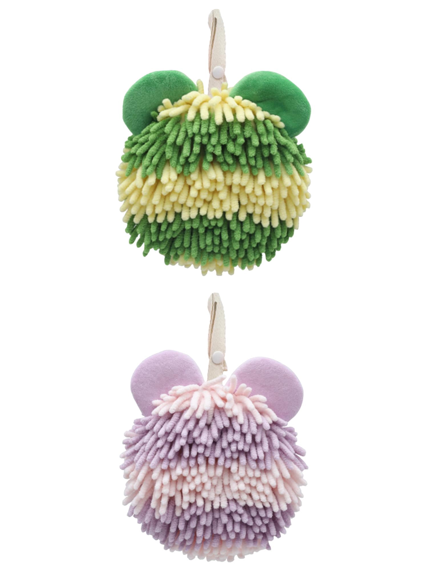Unique Bargains 2 Pcs Bear Shape Chenille Absorbent Towel 7" x 7" Green/Purple