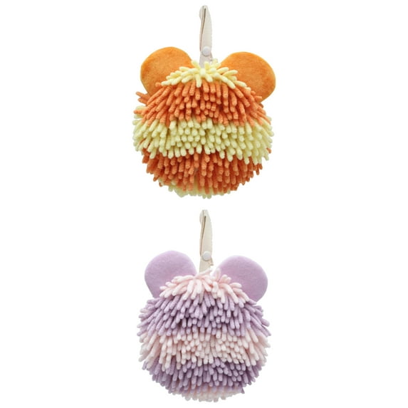 Unique Bargains 2 Pcs Bear Shape Chenille Absorbent Towel 7" x 7" Orange/Purple