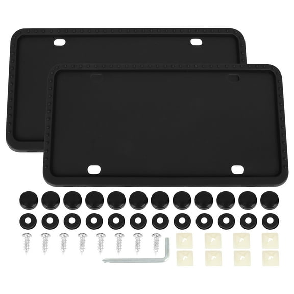 Unique Bargains 2 Pcs Black Silicone Vehicle Car License Plate Frame Water Shockproof 30x15x0.5cm