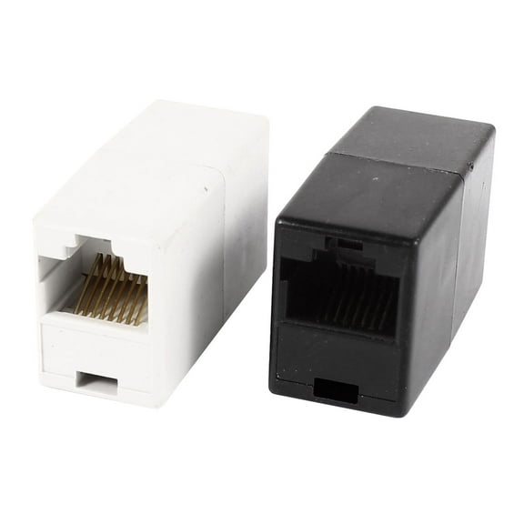 Unique Bargains 2 Pcs Black White 8P8C RJ45 Cat5 Ethernet Cable Connector Adapter Joiner Coupler