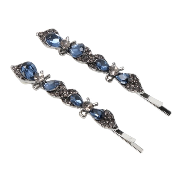 Unique Bargains 2 Pcs Bobby Pin Rhinestone Bow Hair Clips Blue Black