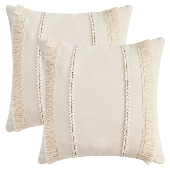 Unique Bargains 2 Pcs Boho Modern Textured Pillow Cover Beige 18" x 18"