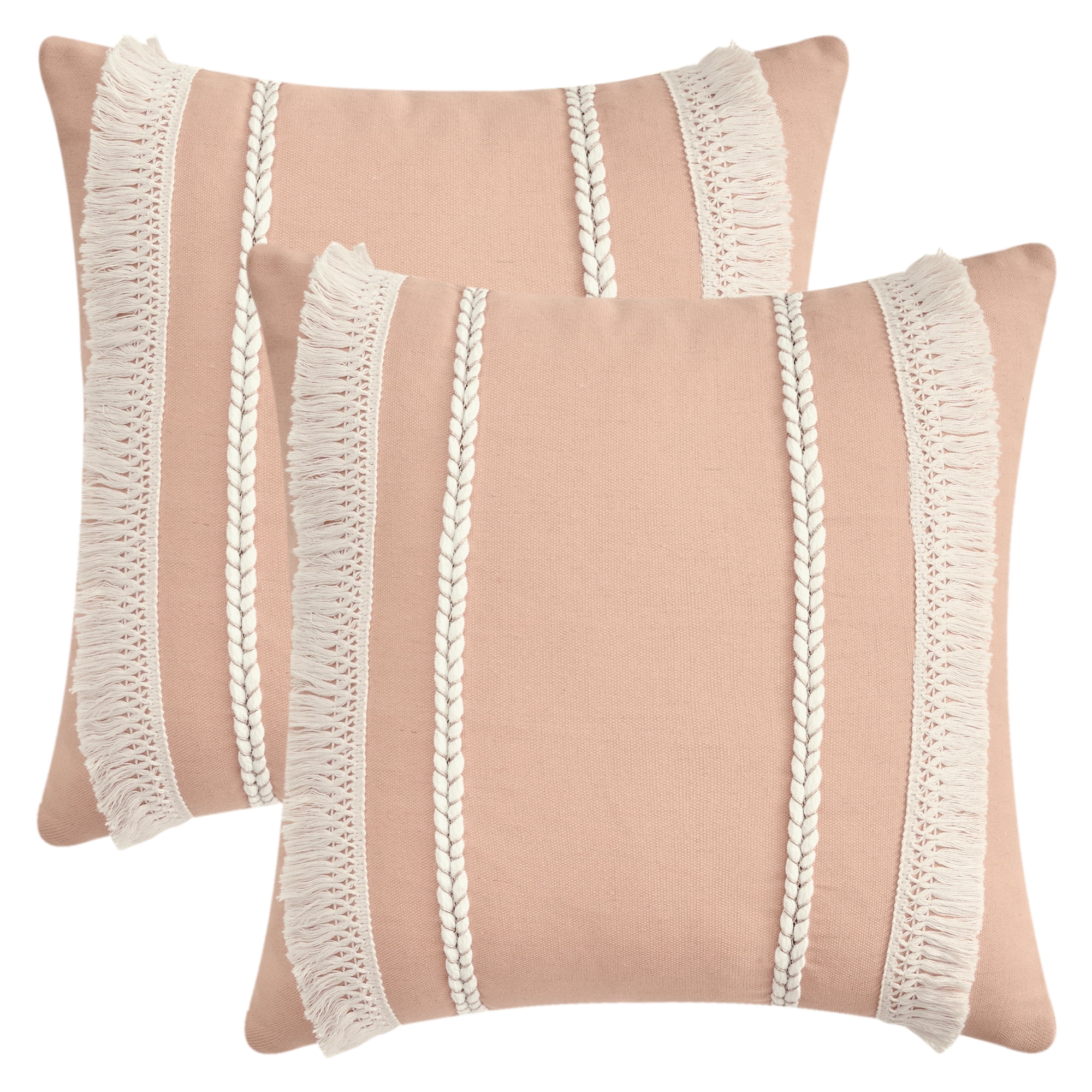 Unique Bargains 2 Pcs Boho Modern Textured Pillow Cover Pink 18" x 18"