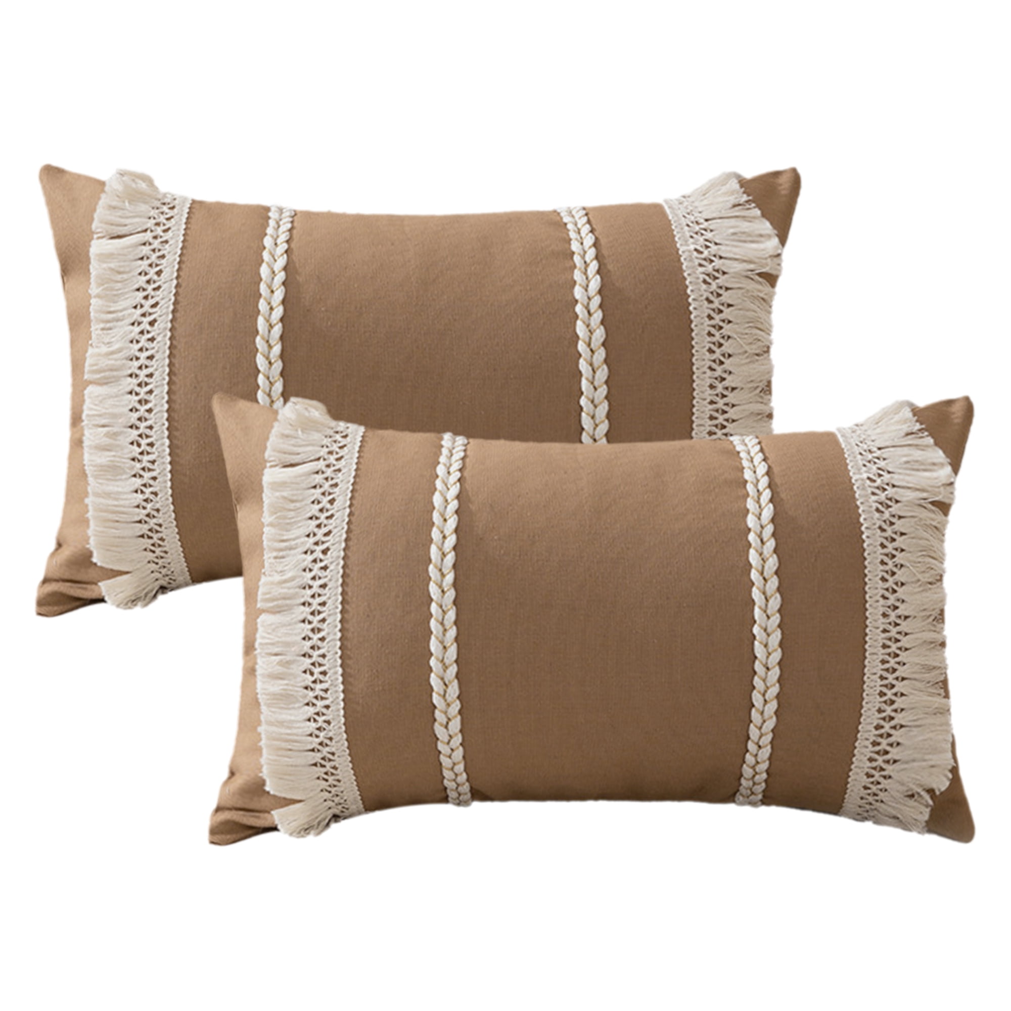 Unique Bargains 2 Pcs Boho Modern Textured Pillow Cover Tan 12" x 20"