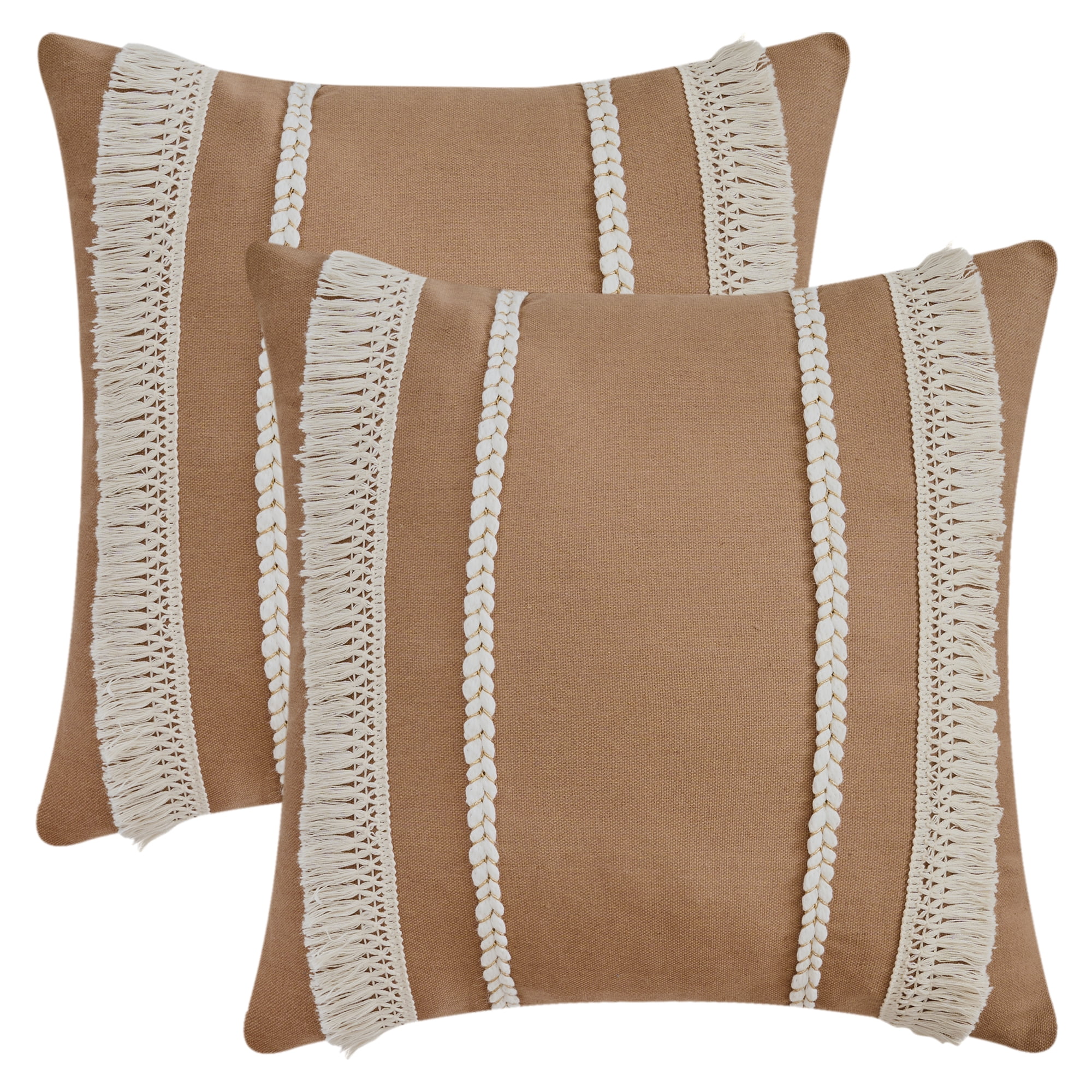 Unique Bargains 2 Pcs Boho Modern Textured Pillow Cover Tan 18" x 18"