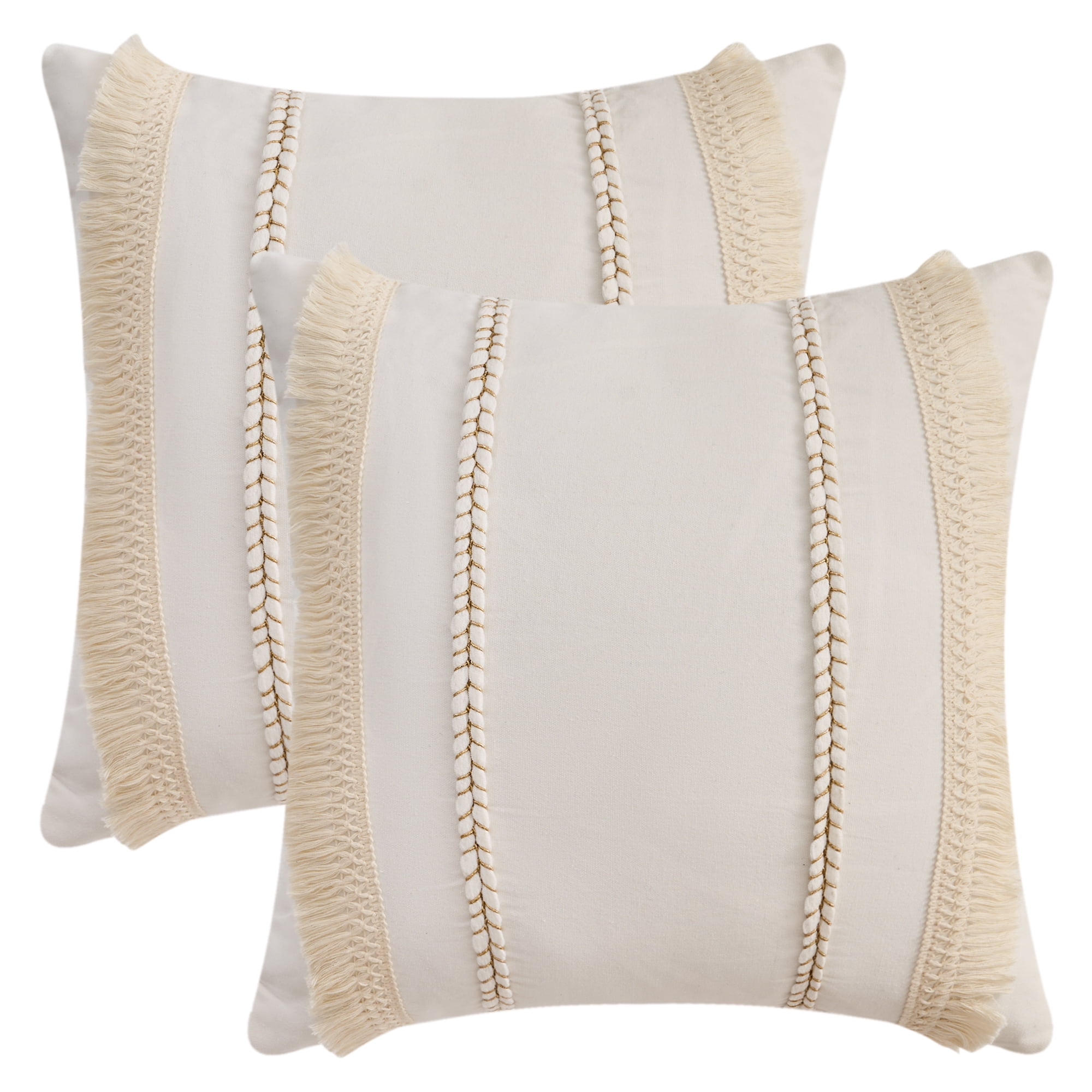 Unique Bargains 2 Pcs Boho Modern Textured Pillow Cover White 18" x 18"