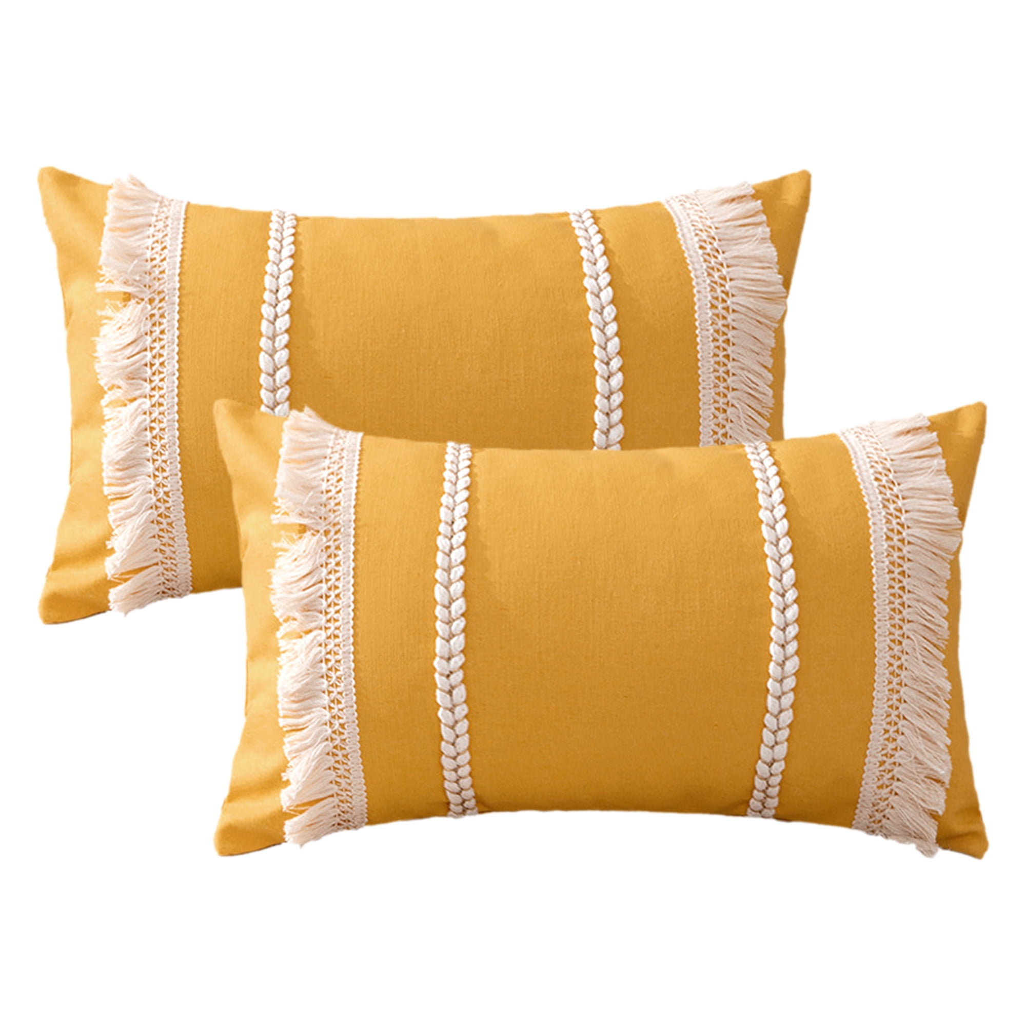 Unique Bargains 2 Pcs Boho Modern Textured Pillow Cover Yellow 12" x 20"