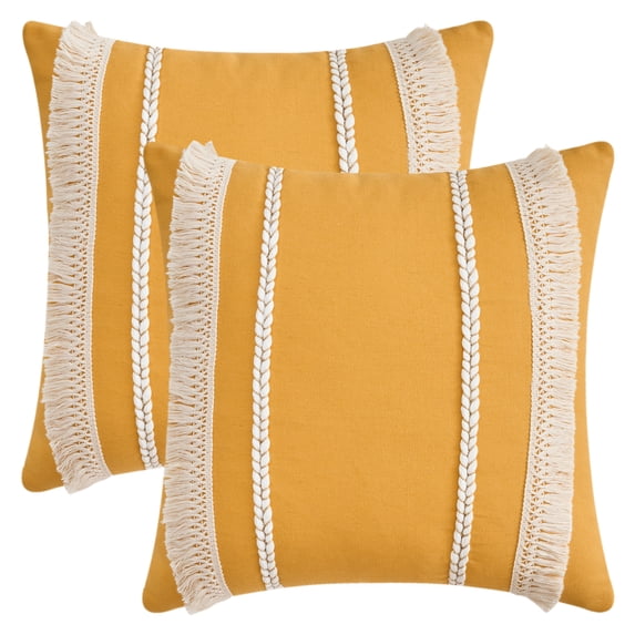 Unique Bargains 2 Pcs Boho Modern Textured Pillow Cover Yellow 18" x 18"