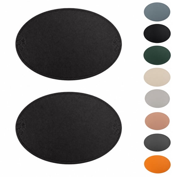 Unique Bargains 2 Pcs Bow Oval Faux Leather Placemat Black