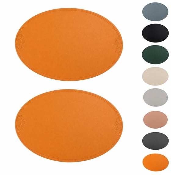 Unique Bargains 2 Pcs Bow Oval Faux Leather Placemat Orange