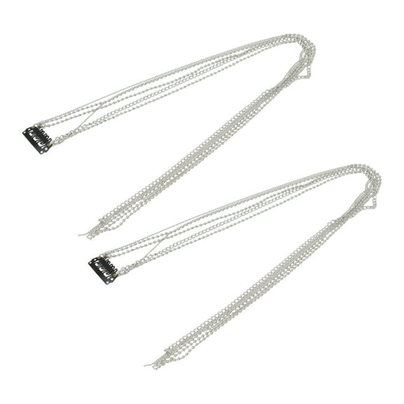 Unique Bargains 2 Pcs Braided Hair Chain Round Beads Braid Hair Accessories for Women Silver Tone