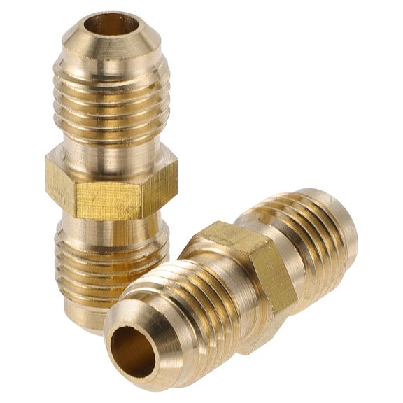 Unique Bargains 2 Pcs Brass Pipe Fittings for Air Conditioning 1/4" Union Connector Coupling Brass Pipe Extension Joint Connectors